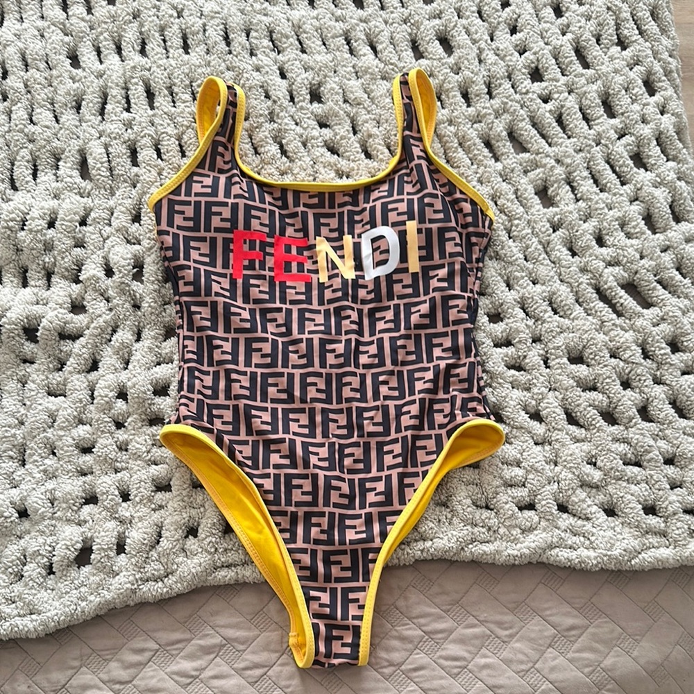 FF STYLE Follow Brown & Yellow Logo One-Piece Swimsuit - Picture 2 of 6